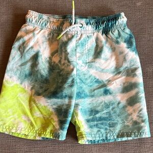 Cat & Jack Tie-Dye Kids Swim Trunks - Teal & Neon Yellow